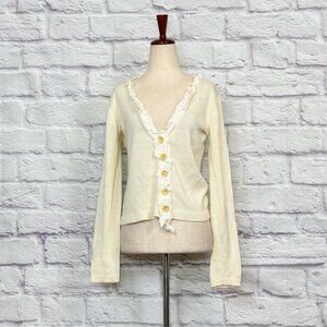 Neesh by D.A.R. Cream Cotton Blend Pleated Cardigan